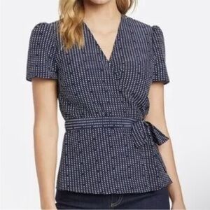 Draper James Blue Heart Print Wrap Top Size 4